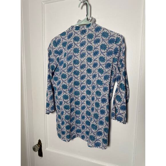 Roberta Roller Rabbit Block Print Blue Floral Cotton Tunic Top Blouse Small - Picture 10 of 10